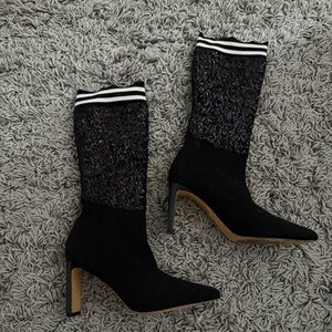 Sigerson Morrison Black Sequin Heeled Boots